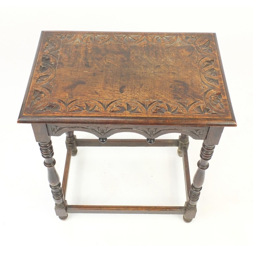 2108 - Carved Ipswich oak centre table, 75cm H x 65cm W x 45cm D