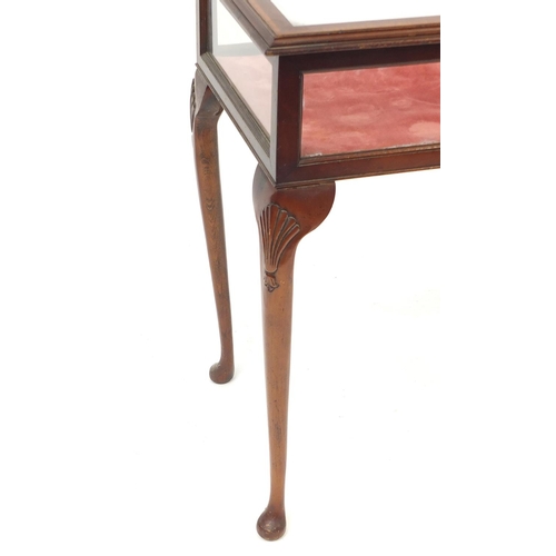 2065 - Edwardian inlaid mahogany bijouterie table raised on cabriole legs, 75cm H x 65cm W x 44cm D