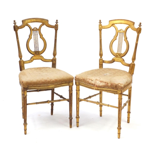 2060 - Pair of 19th century French Louis XVI style gilt wood chairs with canes backs, each 86cm high