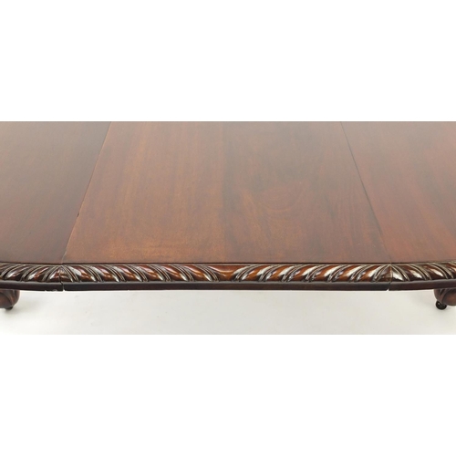 2019 - Chippendale style mahogany D end wind out dining table with ball and claw feet, 74cm H x 174cm W (ex... 