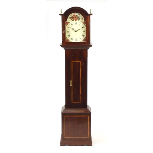 2049 - Inlaid mahogany long case clock with Franz Hermle movement, striking on twelve rods, 188cm high