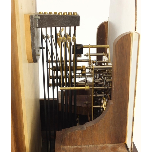 2049 - Inlaid mahogany long case clock with Franz Hermle movement, striking on twelve rods, 188cm high