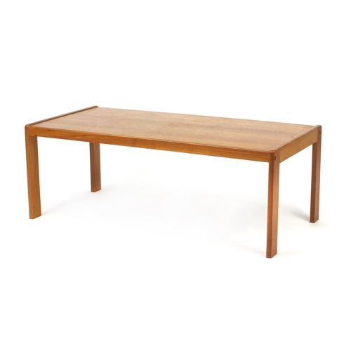 2088 - Vintage Danish teak coffee table by Mogens Kold, paper label to the underside, 43cm H x 116cm W x 58... 