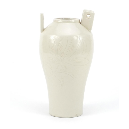 2491 - Korean porcelain vase incised with flowers, 21.5cm high