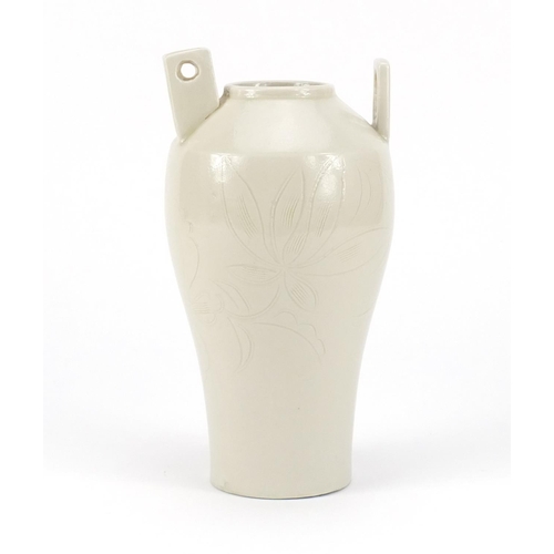 2491 - Korean porcelain vase incised with flowers, 21.5cm high