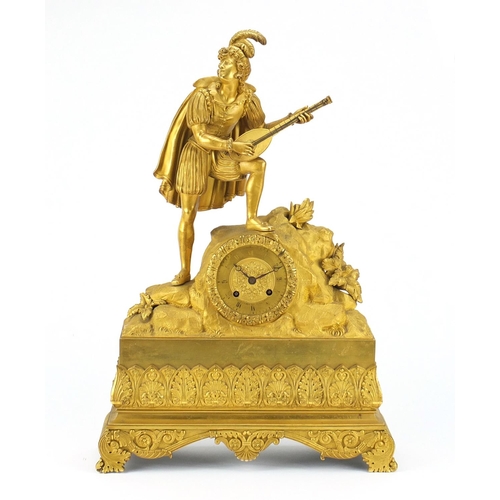 2168 - Good French Empire ormolu figural mantel clock striking on a bell by Alexandre Roussel, mounted with... 