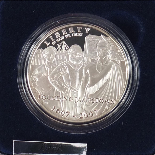 2716 - Four United States Mint silver proof dollars with cases and boxes comprising First Flight Centennial... 