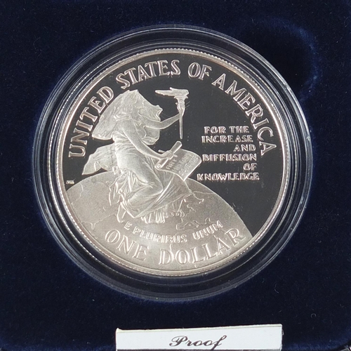 2714 - Four United States Mint silver proof dollars with cases and boxes comprising Yellowstone National Pa... 
