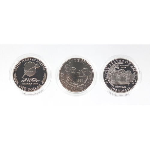 2709 - Five United States of America silver dollars,  with certificates including Mount Rushmore, National ... 