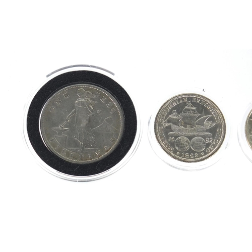2713 - Three United States of America silver coins with certificates comprising 1907 Colonial dollar, 1893 ... 