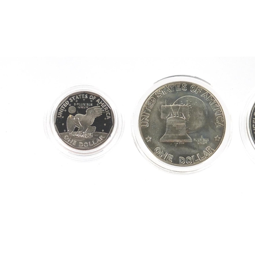 2710 - Six United States of America coins mostly silver, three with certificates including 1998 Black War P... 