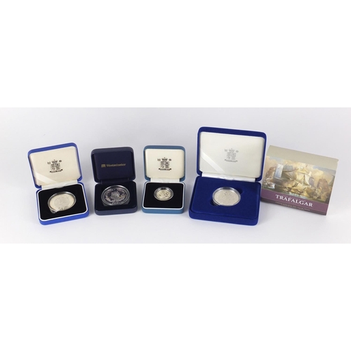 2734 - Silver proof coins with cases comprising The Battle of Trafalgar crown, 2000 Millennium five pounds,... 