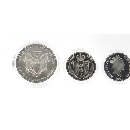 2728 - Seven silver proof coins, three with certificates including a Barbados octagonal five dollars, Sir W... 