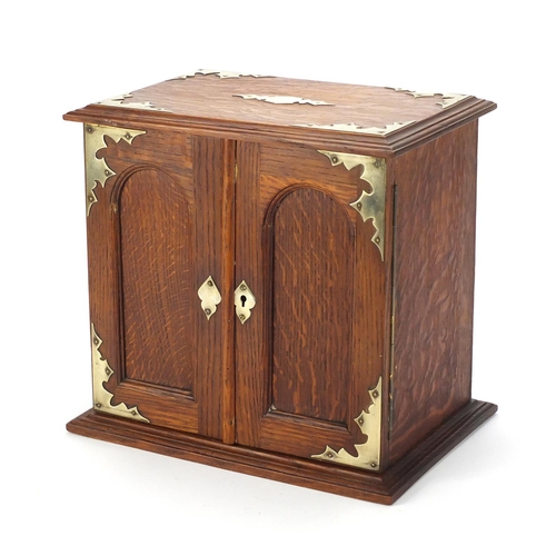 2454 - Edwardian oak smokers cabinet with brass mounts, 31cm H x 32cm W x 22cm D
