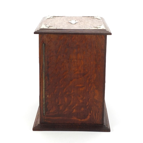 2454 - Edwardian oak smokers cabinet with brass mounts, 31cm H x 32cm W x 22cm D