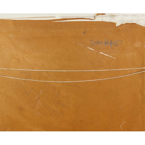 2438 - Manner of John Piper - Still life, gouache, inscribed verso, framed, 39cm x 29cm