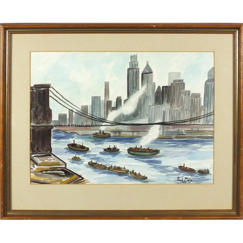 2437 - River Thames, watercolour, bearing a signature Paul Maze, mounted and framed, 41cm x 29cm
