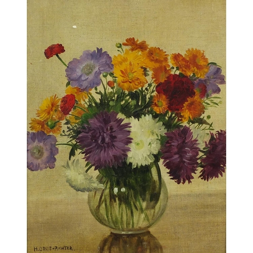 2278 - After H Davis Richter - Still life flowers in a vase, oil, framed, 38cm x 30.5cm