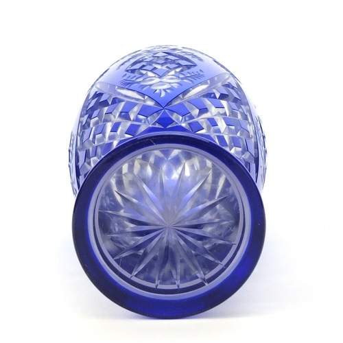2341 - Good quality Bohemian blue flashed cut glass vase, 31.5cm high