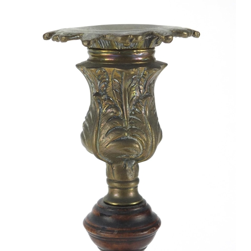 2148 - Pair of 19th century turned wood candlesticks with reeded columns, 36cm high