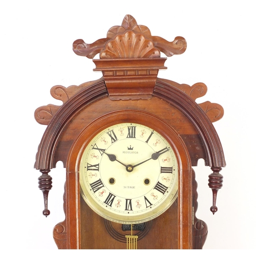 2166 - Mahogany cased thirty one day regulator wall clock, striking on two gongs, 90cm in length