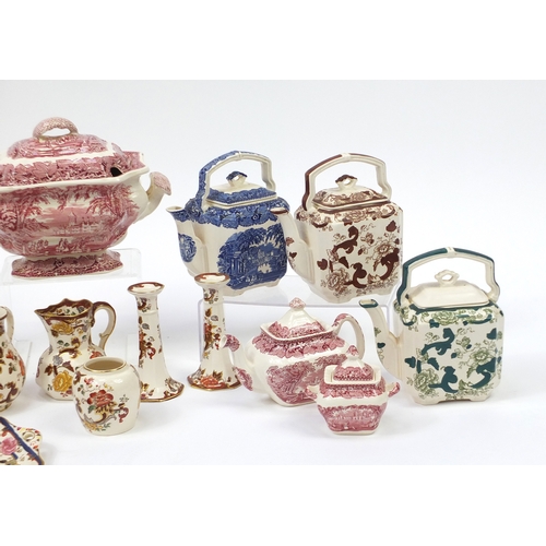 2324 - Masons Ironstone porcelain including three teapots, Vista, Brown Velvet and Chartreude, tureen and f... 