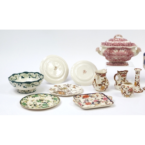 2324 - Masons Ironstone porcelain including three teapots, Vista, Brown Velvet and Chartreude, tureen and f... 
