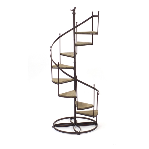 2082 - Novelty wrought iron spiral staircase design plant stand, 135cm high