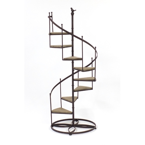 2082 - Novelty wrought iron spiral staircase design plant stand, 135cm high