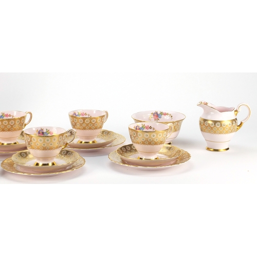 2264 - Tuscan six place tea service, hand painted and gilded with flowers