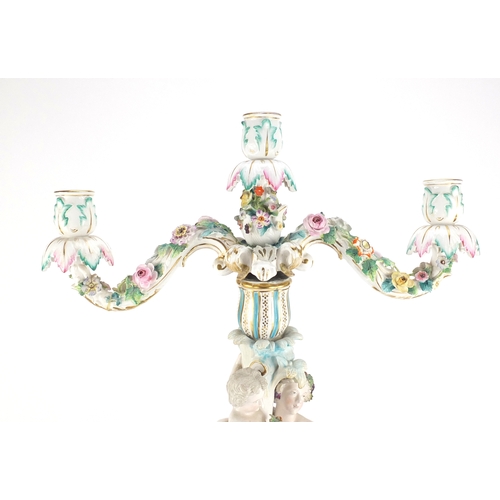 2283 - 19th century German porcelain floral encrusted two branch candelabra , in the form of a mother and c... 
