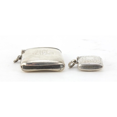 2638 - Two Victorian silver vesta's, Sheffield and Chester hallmarks the largest 5.5cm in length, 47.0g