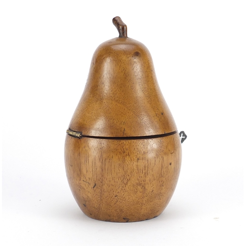 2595 - George III style treen pear design tea caddy, 19cm high
