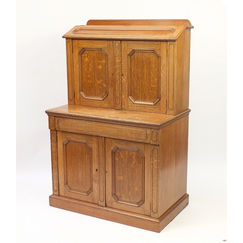 2008 - Oak Secretaire cabinet, the superstructure fitted an arrangement of pigeon holes and drawers above a... 