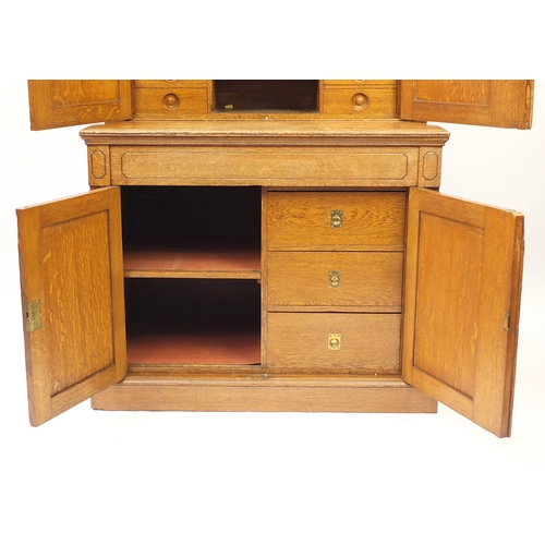 2008 - Oak Secretaire cabinet, the superstructure fitted an arrangement of pigeon holes and drawers above a... 