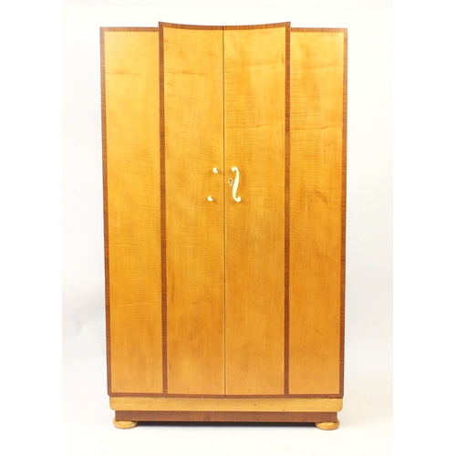 34 - Art Decosatin wood two door wardrobe, 184cm H x 107cm W x 58cm D