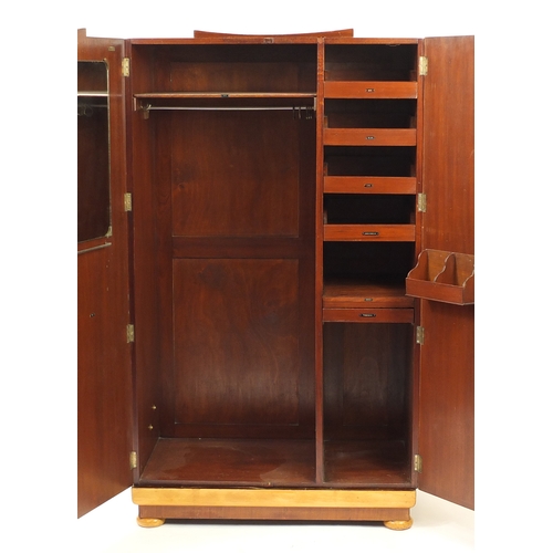 33 - Art Deco satin wood two door compactum  wardrobe, 185cm H x 107cm W x 58cm D
