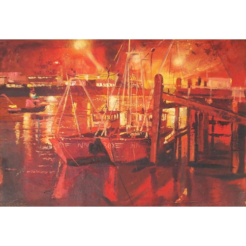 88 - M Topham - Newhaven Harbour, oil on board, framed, 80cm x 54cm