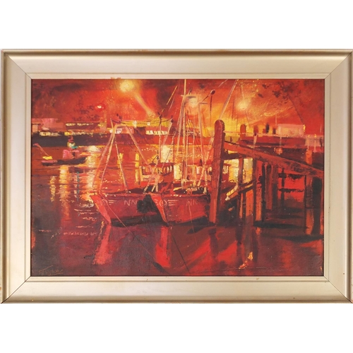 88 - M Topham - Newhaven Harbour, oil on board, framed, 80cm x 54cm