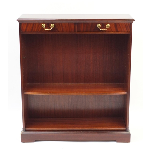 11 - Mahogany open bookcase with two frieze drawers above two adjustable shelves, 114cm H x 100cm W x 30c... 