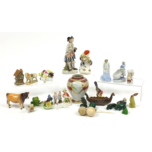 655 - Collectable china including a Beswick Jersey bull, malachite animals, Japanese noritake vase, a Wade... 