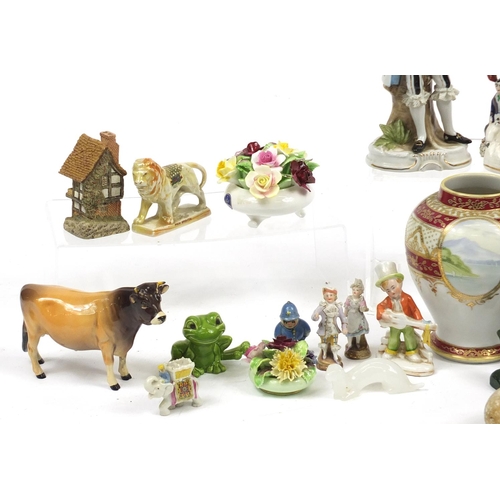 655 - Collectable china including a Beswick Jersey bull, malachite animals, Japanese noritake vase, a Wade... 