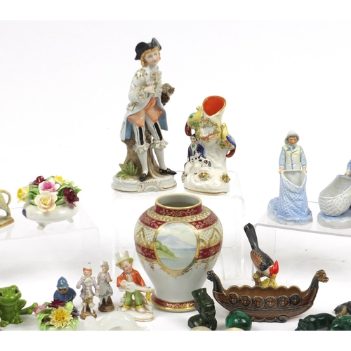 655 - Collectable china including a Beswick Jersey bull, malachite animals, Japanese noritake vase, a Wade... 