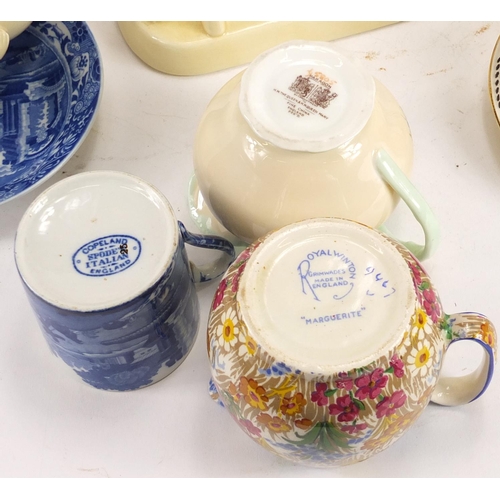 670 - China including Lurpack advertising items, a Staffordshire style cow creamer, Royal Doulton stonewar... 