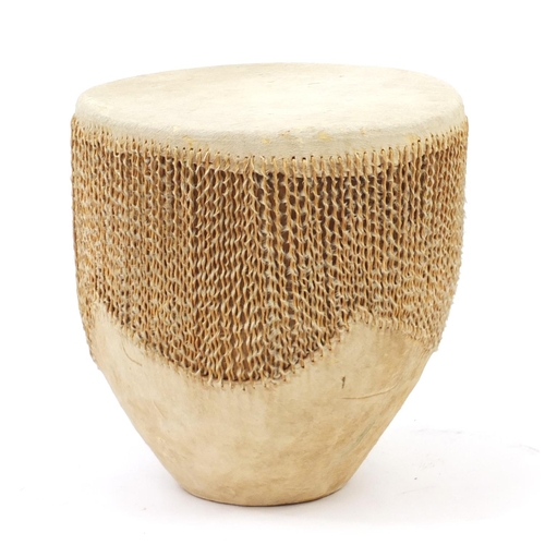 93 - Large African animal skin drum, 50cm high