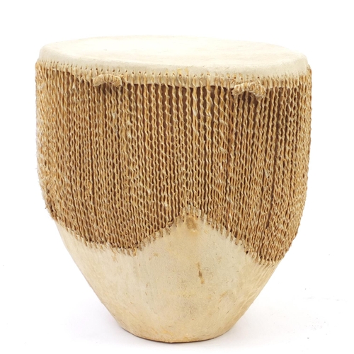 93 - Large African animal skin drum, 50cm high