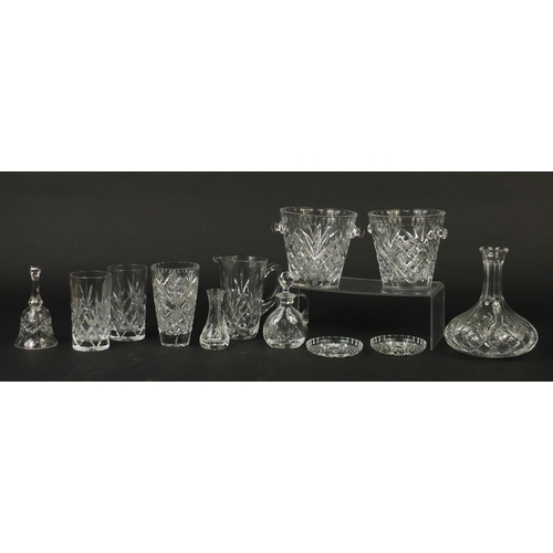 665 - Cut crystal and glassware including a pair of ice buckets, an Edinburgh decanter and glasses