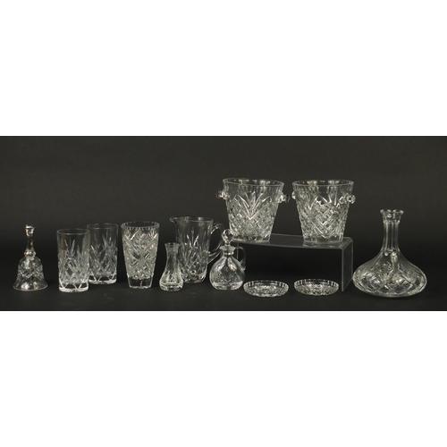 665 - Cut crystal and glassware including a pair of ice buckets, an Edinburgh decanter and glasses