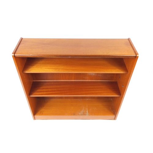 22 - Teak open bookcase with two adjustable shelves, 100cm H x 100cm W x 26cm D