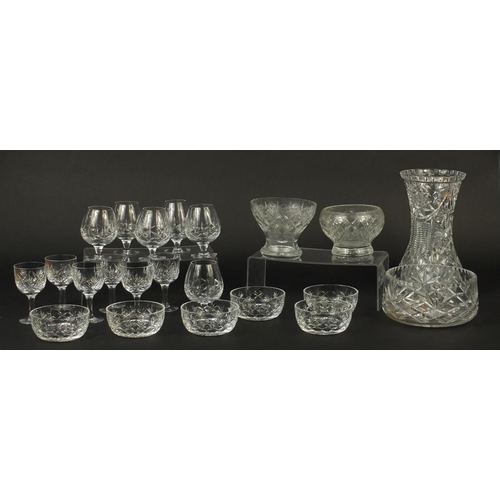 669 - Cut crystal and glassware including  a large vase, fruit bowl and two sets of six glasses, the large... 